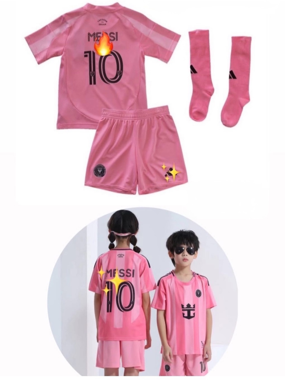 adidas Kids Pink and Black Inter Miami Messi 10 Home Soccer Jersey Set & Socks